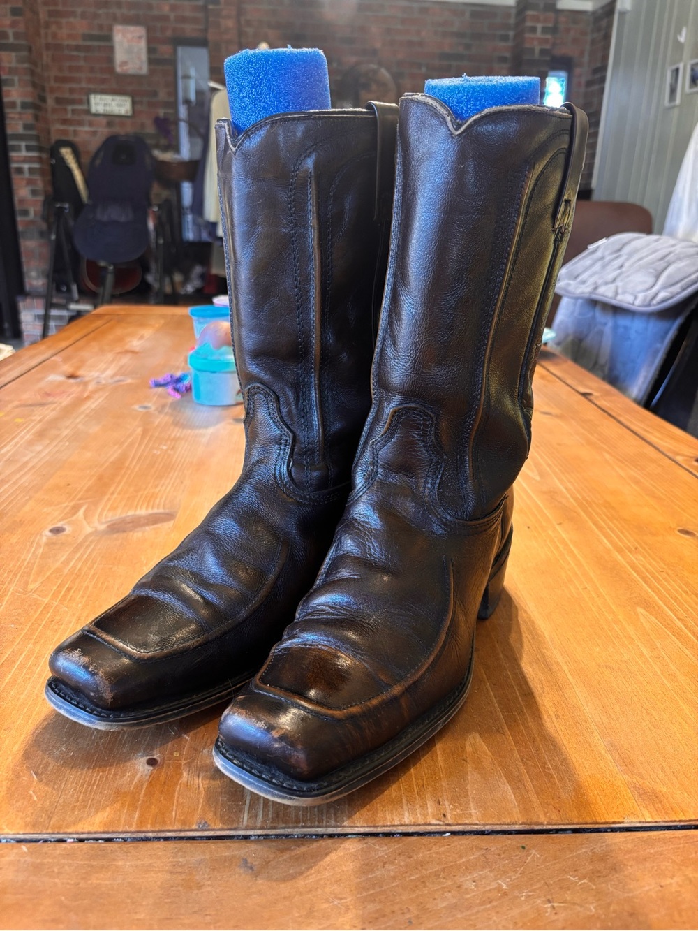 Vintage Acme mens leather square toe cowboy boots 5614 brown 11D